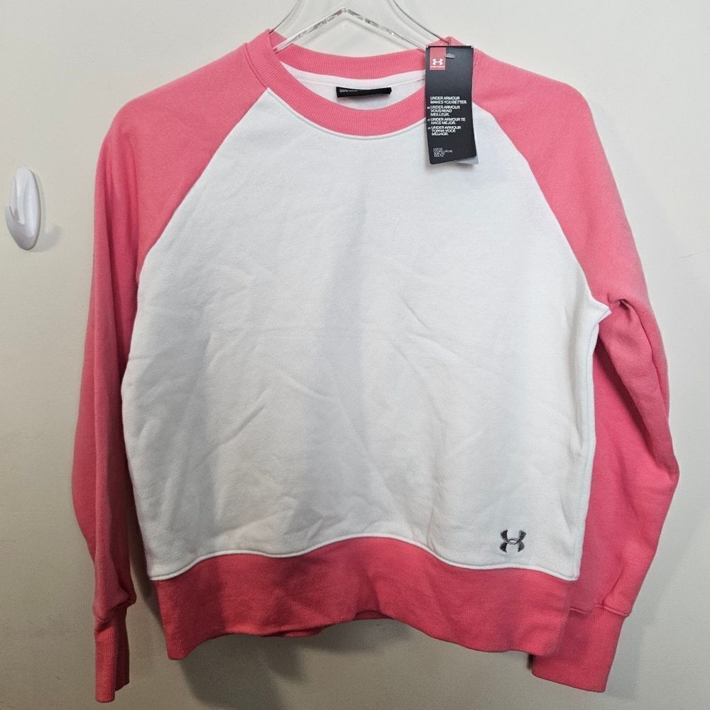 Under Armour Sweatshirt Crew Neck Girls NWT Youth XL Pink/ White Colorblock